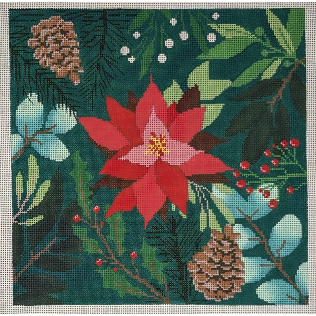 Botanical/Green w/ Red Flower