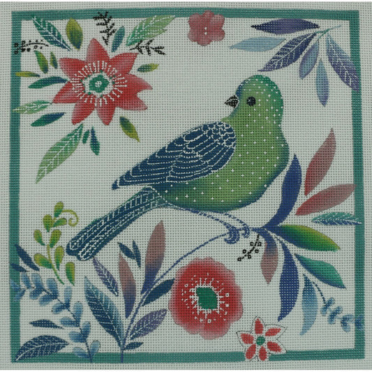 Green Bird w/ Flowers