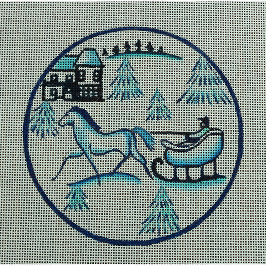 Toile Horse and Sled Blue