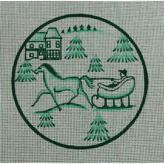 Toile Horse and Sled Green