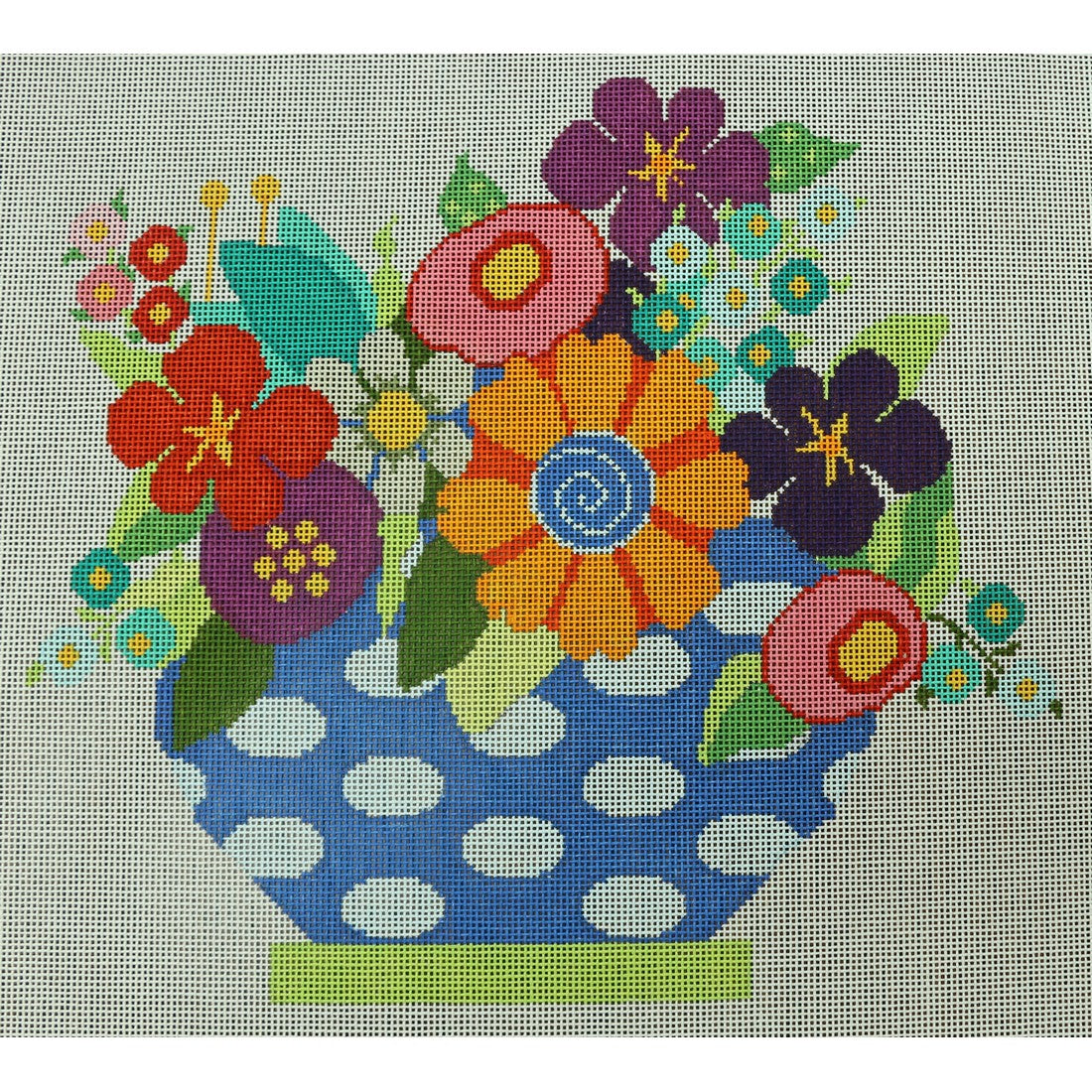 Flowers in Blue in Green Vase