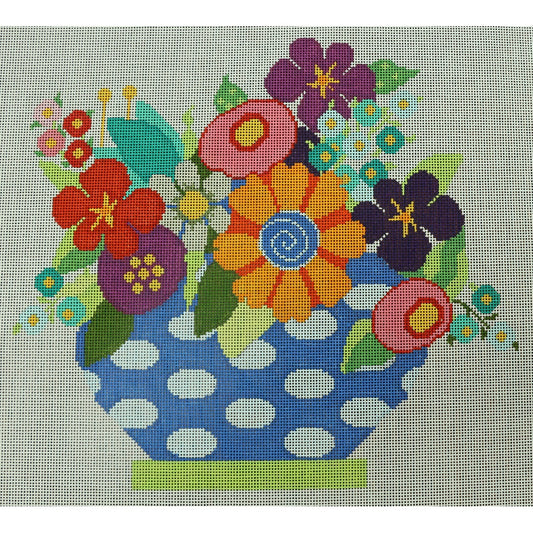 Flowers in Blue in Green Vase