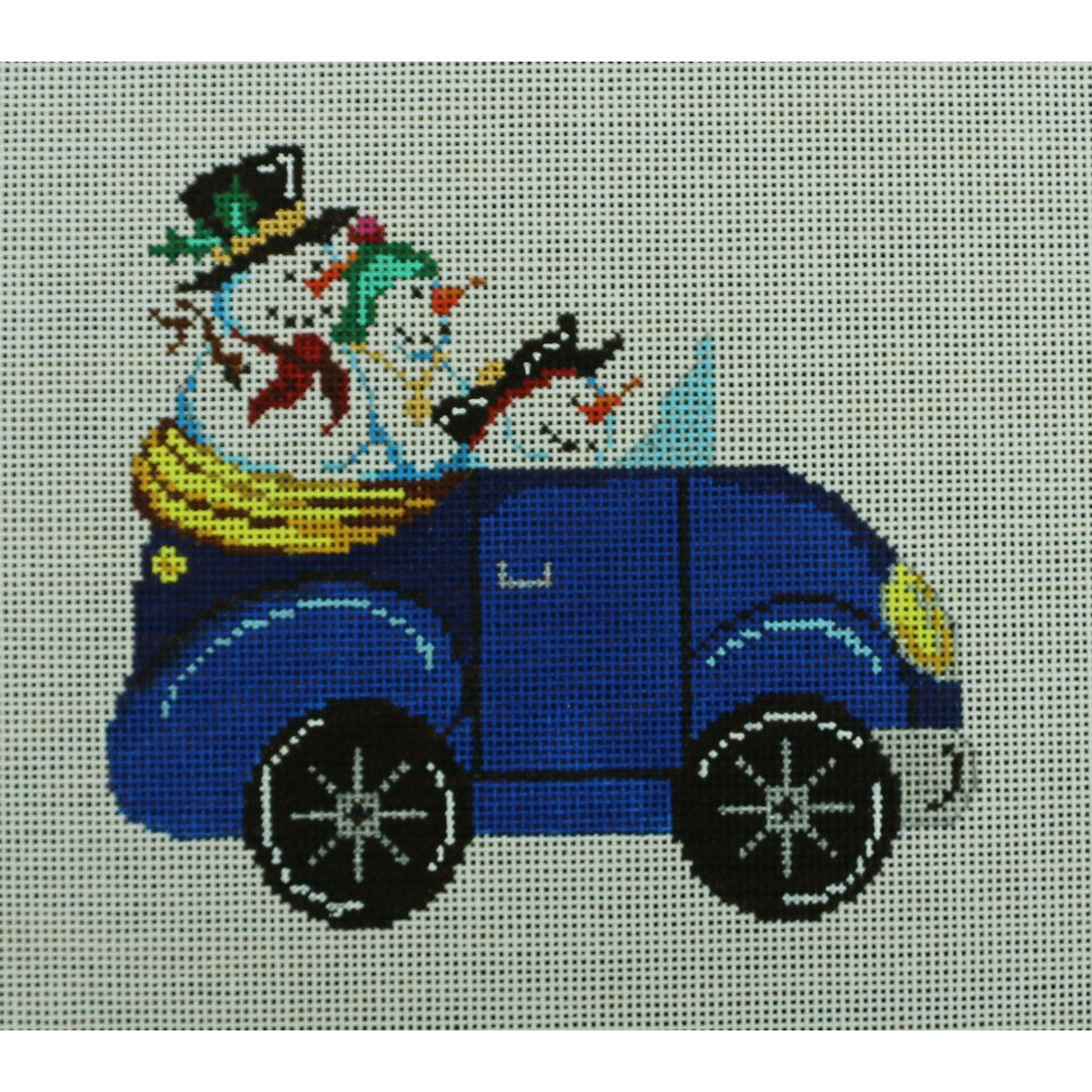 Blue VW Bug, Snowmen