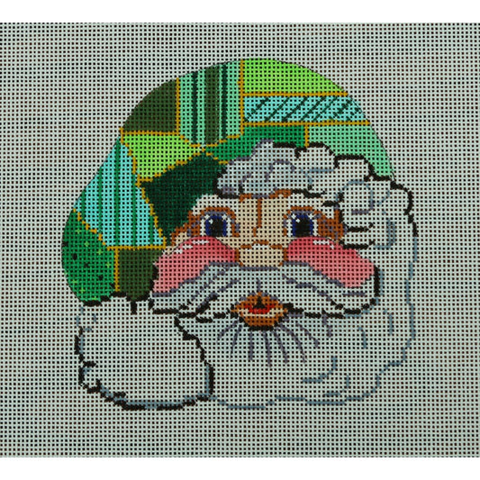Santa Face, Green Patchwork Hat