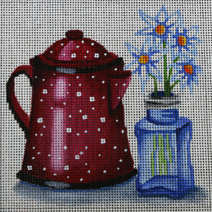 Red Teapot and Flowers