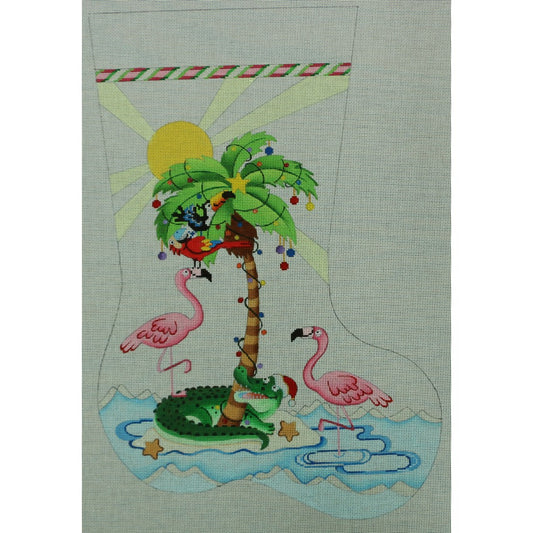 Flamingos and Palm Tree