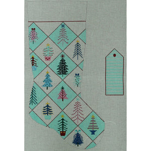 Candy Quilting Trees Stocking & Tag