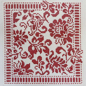 Red & Cream Square w/ Flowers