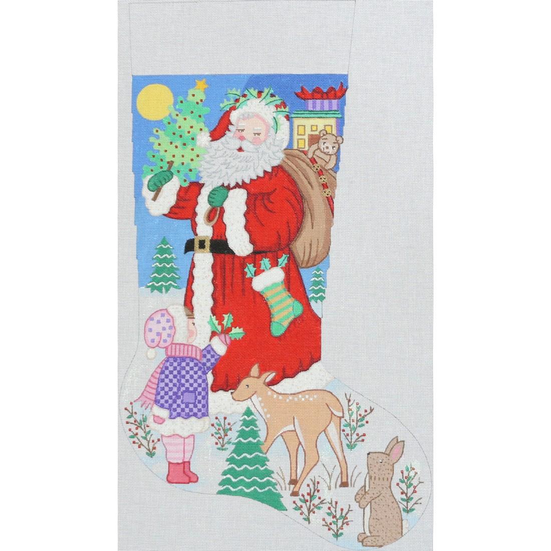 Santa with Girl & Animals