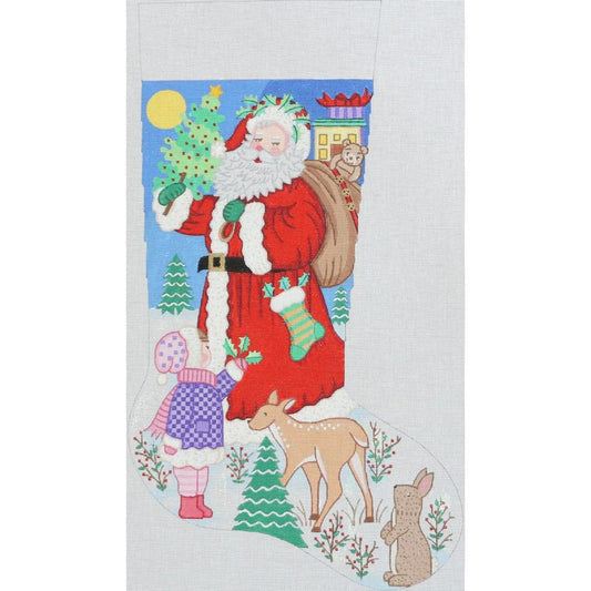 Santa with Girl & Animals