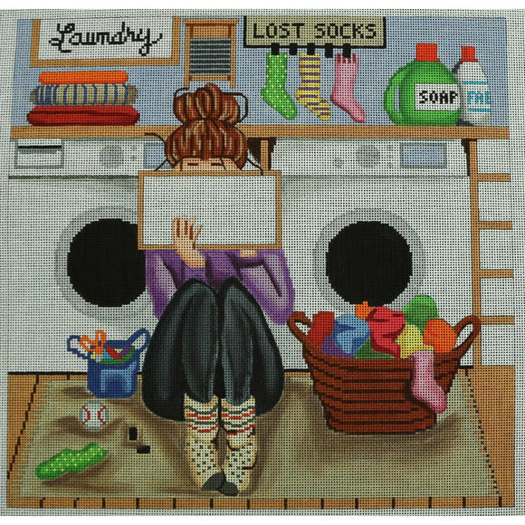 Girl Stitching in Laundry Room