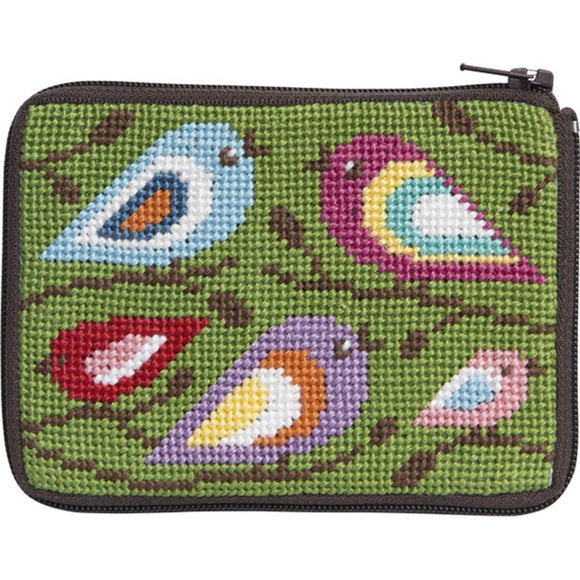 Birds of Color Stitch & Zip Coin Purse/Credit Card Case