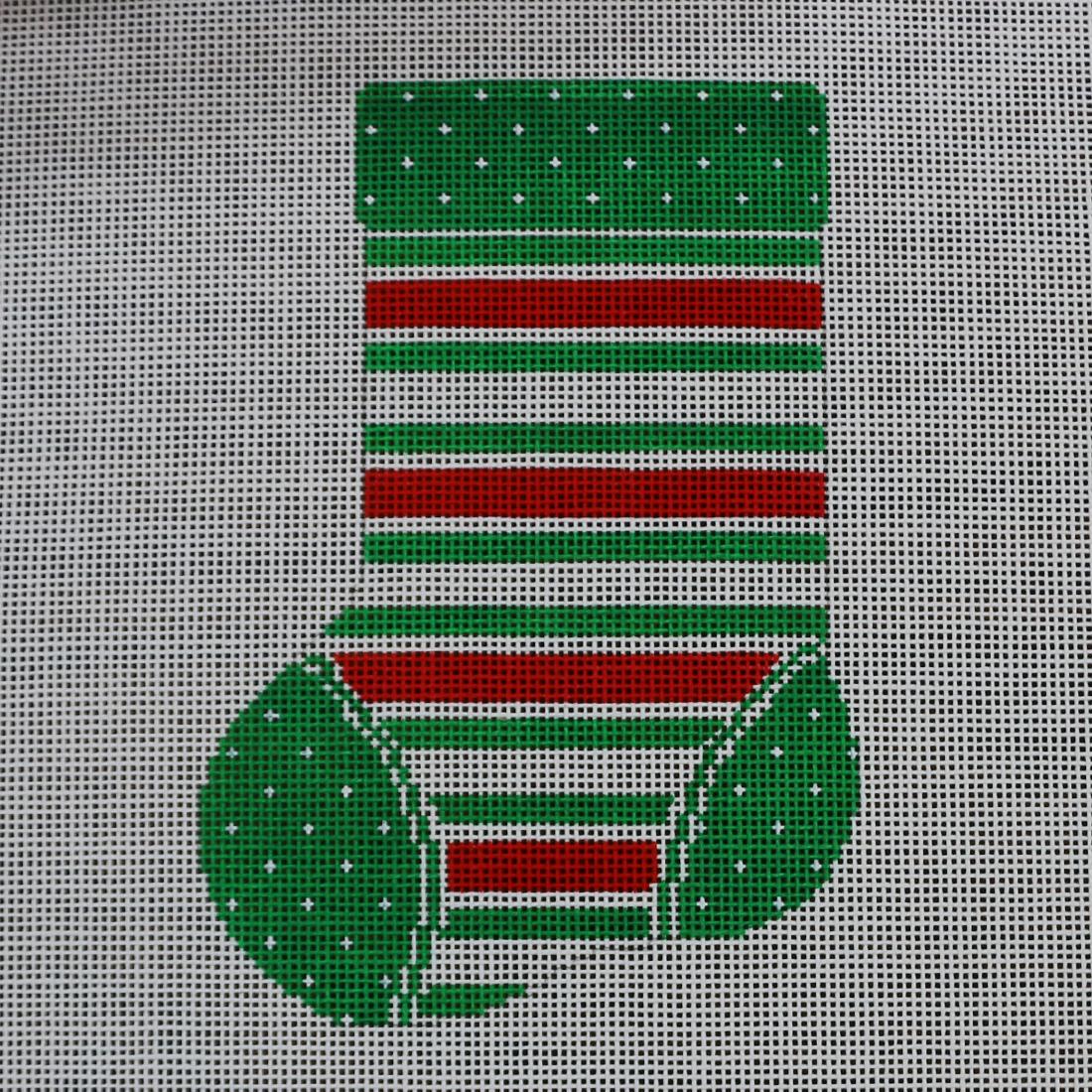 Red/White Green Stripe Mini Sock
