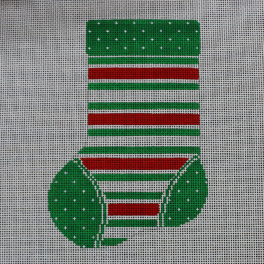 Red/White Green Stripe Mini Sock