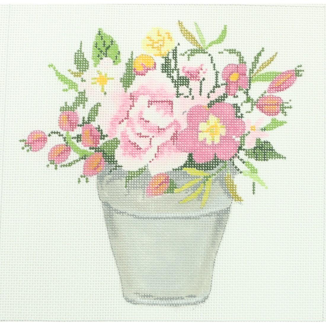 Pink Flowers in Pail