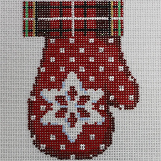 Snowflake/Plaid on Red Mitten