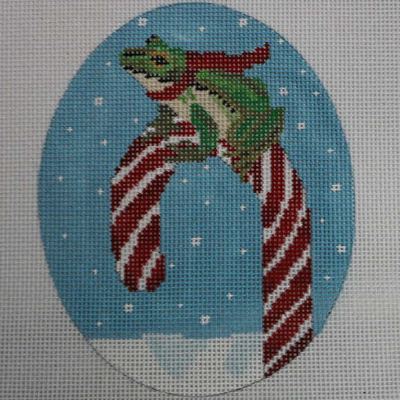 Frog on Candy Cane Oval