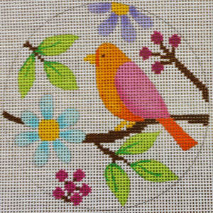 Pink/Orange Bird w/ Flowers