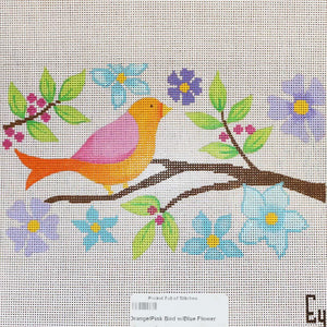 Orange/Pink Bird w/Blue Flower