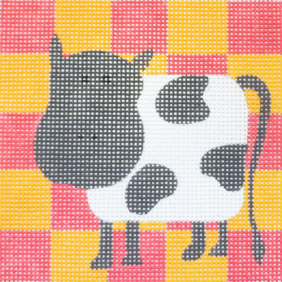 Cow, Checkered Background