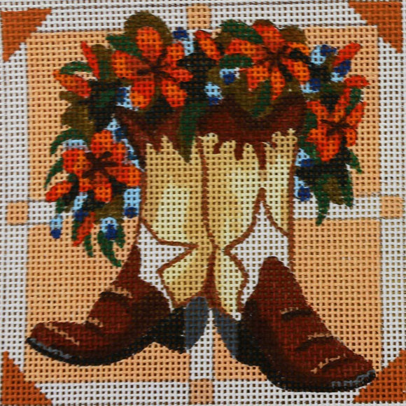 Brown Boots w/ Lilies