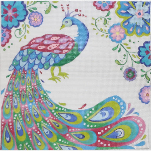 Peacock with Flowers