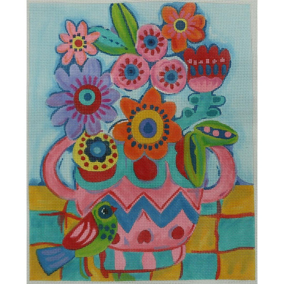 Flowers in Pink/Blue Vase