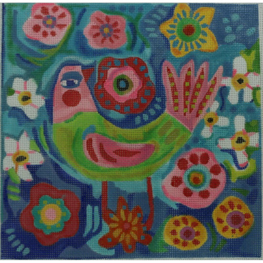 Pink/Green Bird w/ Flowers