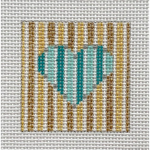 Turquoise Heart-Gold Stripes