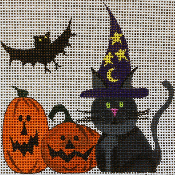 Cat w/ Pumpkins & Bat