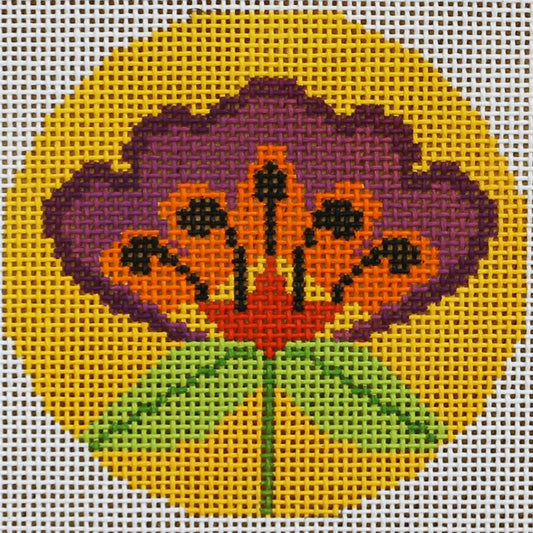 Purple Floral on Yellow