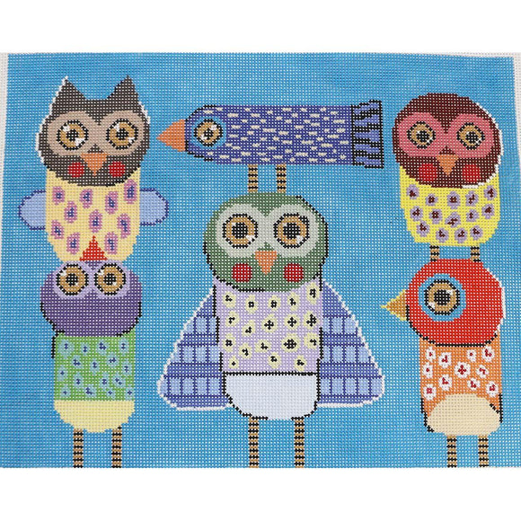Group of Colorful Owls