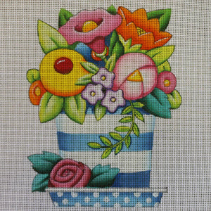 Striped Flower Pot w/ Flowers with stitch guide
