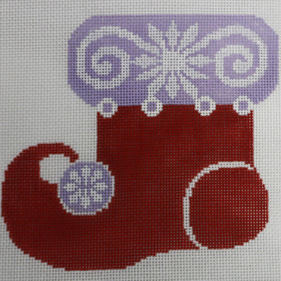 Red Curled Toe/Snowflake Sock with stitch guide