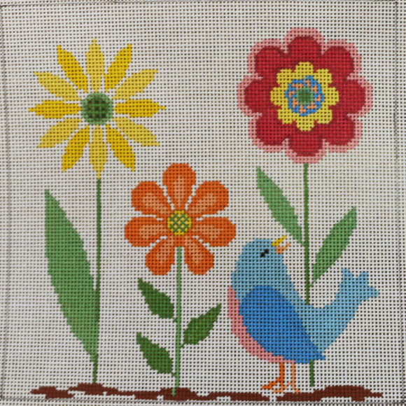 Flower Trio w/ Blue Bird