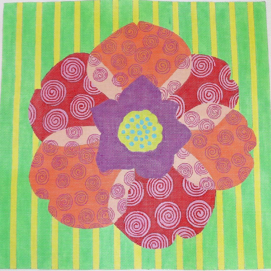 Flower on Green Stripes